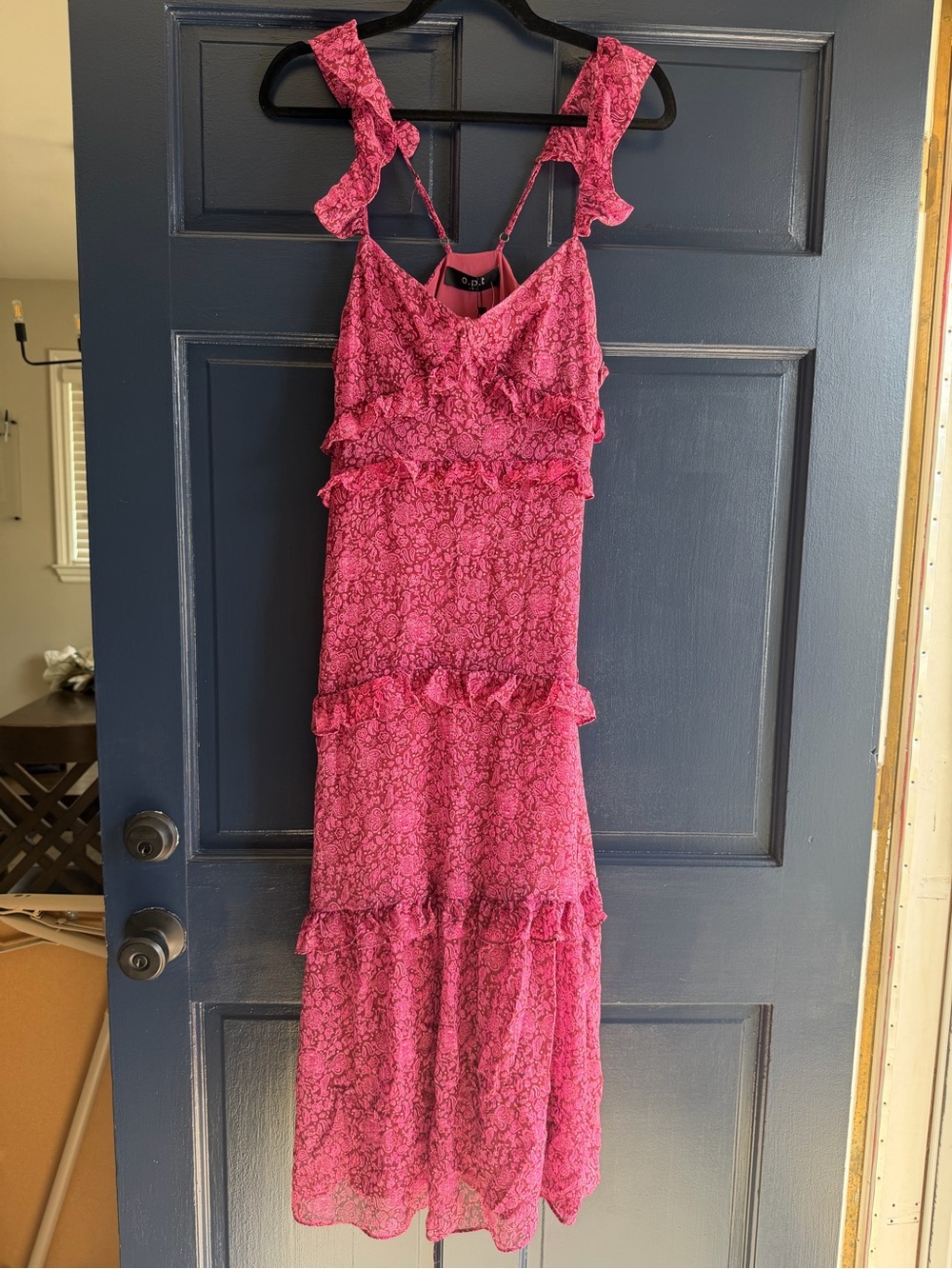 🌸 o.p.t Pink Paisley Tiered Ruffle Midi Dress - NWT